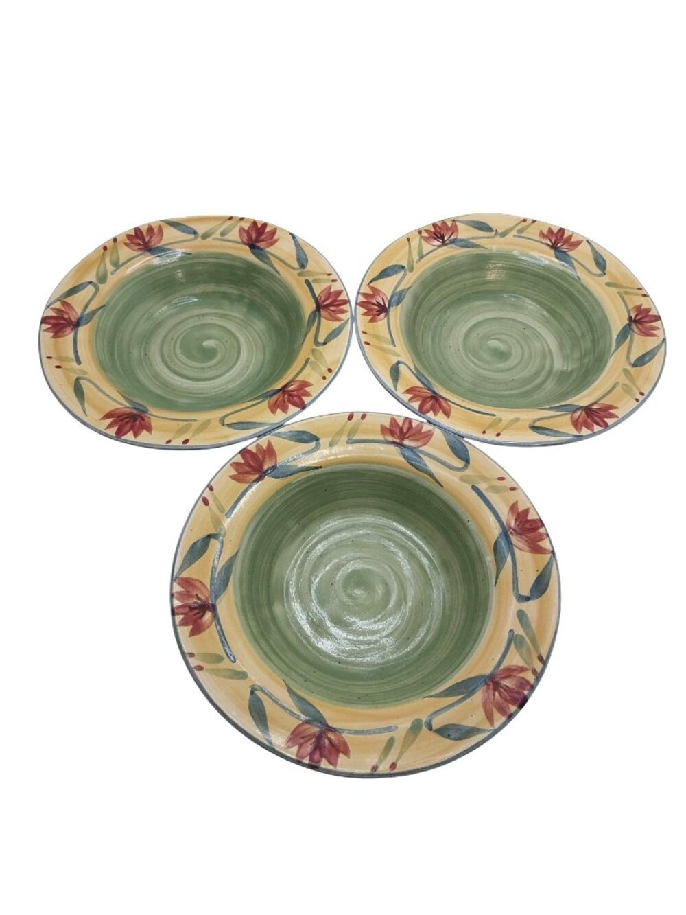 Pier 1 Elizabeth Handpainted Stoneware Set of 3 Bowls With Floral Design
